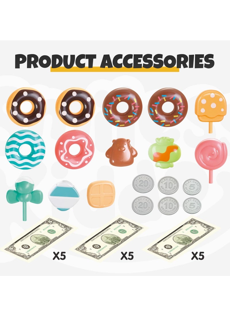 Excefore - Pretend Play Cash Register Toy Set Supermarket Vending Machine with Play Money, Sound and Credit Card Play Food Sets for Kids Kitchen with Donut Warm Lights and Music Gift for Boys Girls Ages 3+ - Image 1