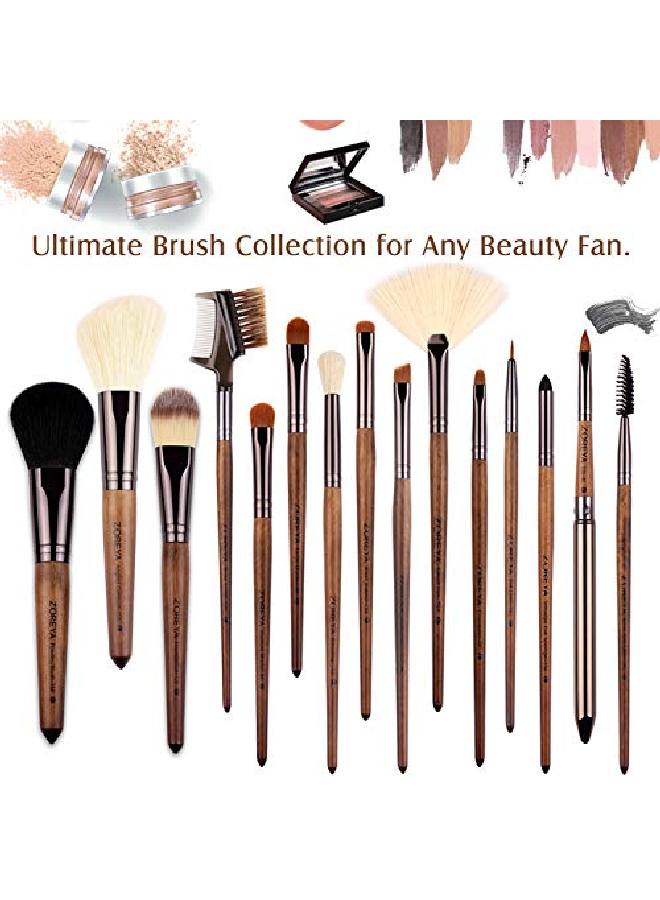 Zoreya Makeup Brush Sets 15Pcs Unique Walnut Makeup Brushes With Nobilityprofessional Premium Synthetic Foundation Powder Concealers Eye Shadows Makeup Brushes Set With Perfect Vegan Leather Bag - Image 3