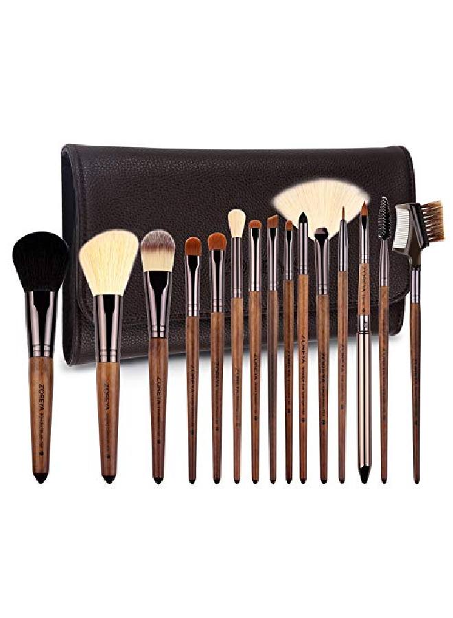 Zoreya Makeup Brush Sets 15Pcs Unique Walnut Makeup Brushes With Nobilityprofessional Premium Synthetic Foundation Powder Concealers Eye Shadows Makeup Brushes Set With Perfect Vegan Leather Bag - Image 1