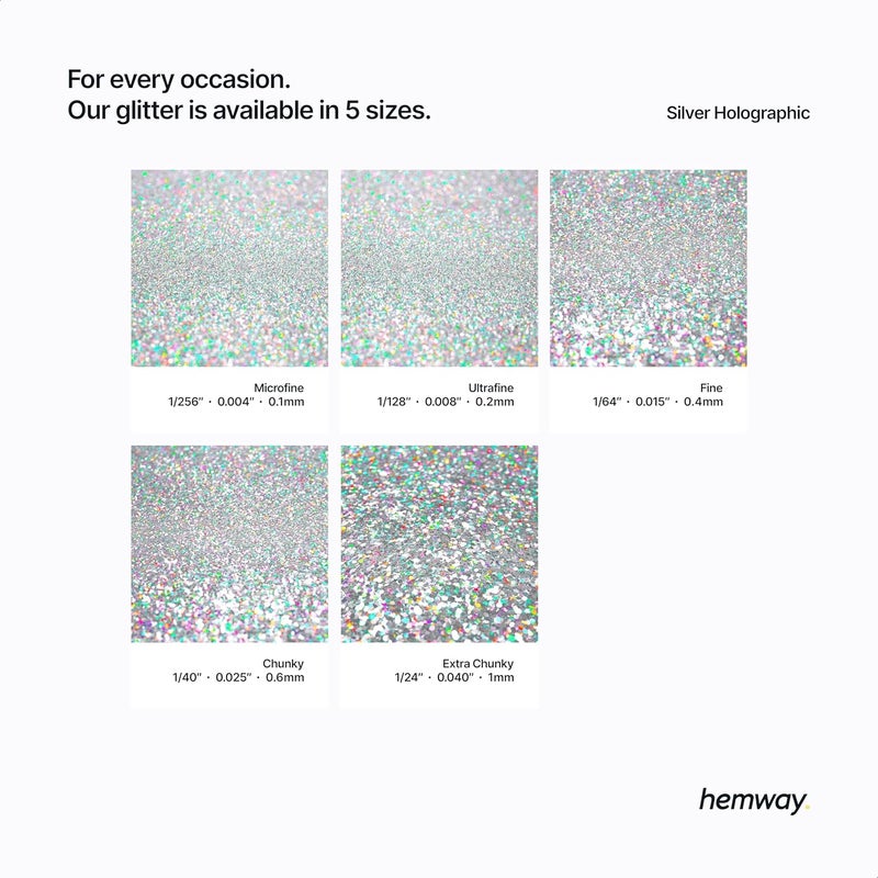 هيمواي حبيبات معدنية لامعة من Hemway Automotive، نوع MICROFINE، بحجم 1/256" (0.004")، سمك 0.1 مم، وزن 100 ميكرون، للاستخدام مع أنواع الطلاء بالرش للسيارات والدراجات والمركبات التجارية والشاحنات (بلون فضي هولوغرافي). - Image 3