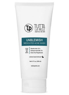 tutta la pelle Exfoliating Face Wash Glycolic Acid 5% Salicylic Acid 2% Medicated Unblemish Cleanser Aha Bha Acne Wash With Calming Green Tea Helps For Acne Oiliness Blackheads Cystic Acne Whiteheads 6.7 Fl Oz  - Image 2