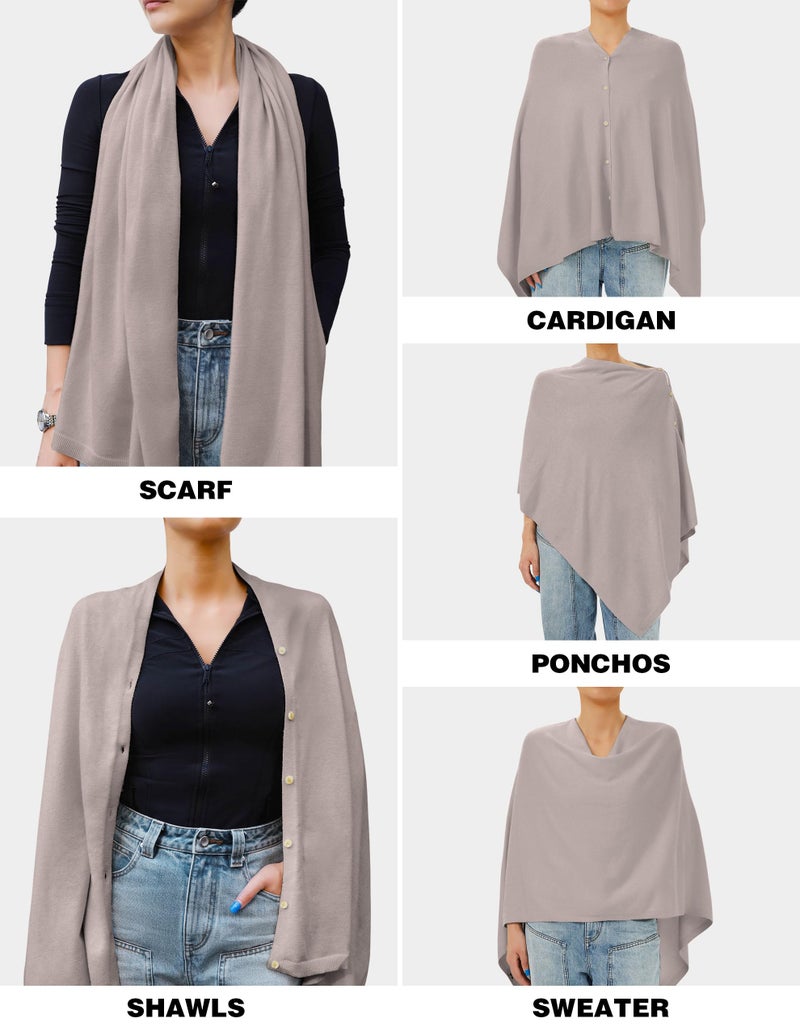 PULI Women's Versatile Knitted Shawls Scarf Poncho Sweater with Buttons Lightweight Spring Summer Fall Wraps oatmeal - Image 2