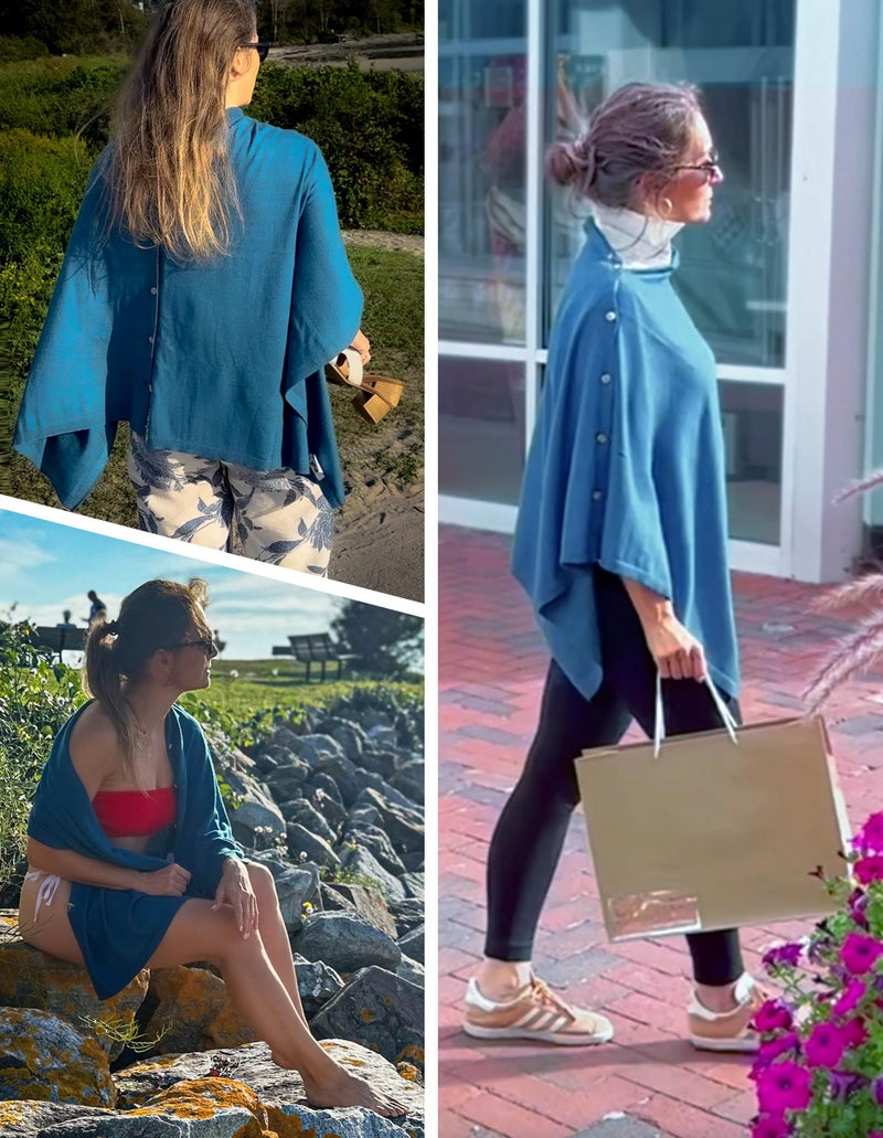 PULI Women's Versatile Knitted Shawls Scarf Poncho Sweater with Buttons Lightweight Spring Summer Fall Wraps oatmeal - Image 3