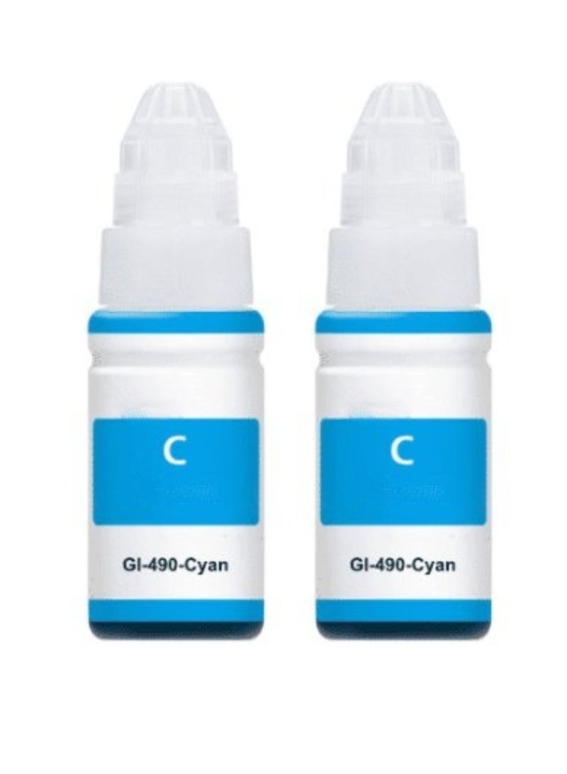 GI-490 Ink Compatible with CANON Printer for PIXMA G3400, G2400, G1400, G4400, G4410, G3410, G2410, G1410, G3411, G2411, G1411, G4411 (CYAN) Pack of 2