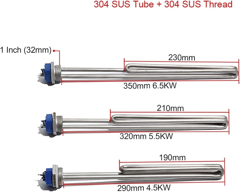 1 Inch NPT/DN25 Thread Immersion Water Heater Tube 304SUS Heating Element 120V/220V/380V 4.5KW-6.5KW(Only heater,220V,5.5KW320mm) - Image 3