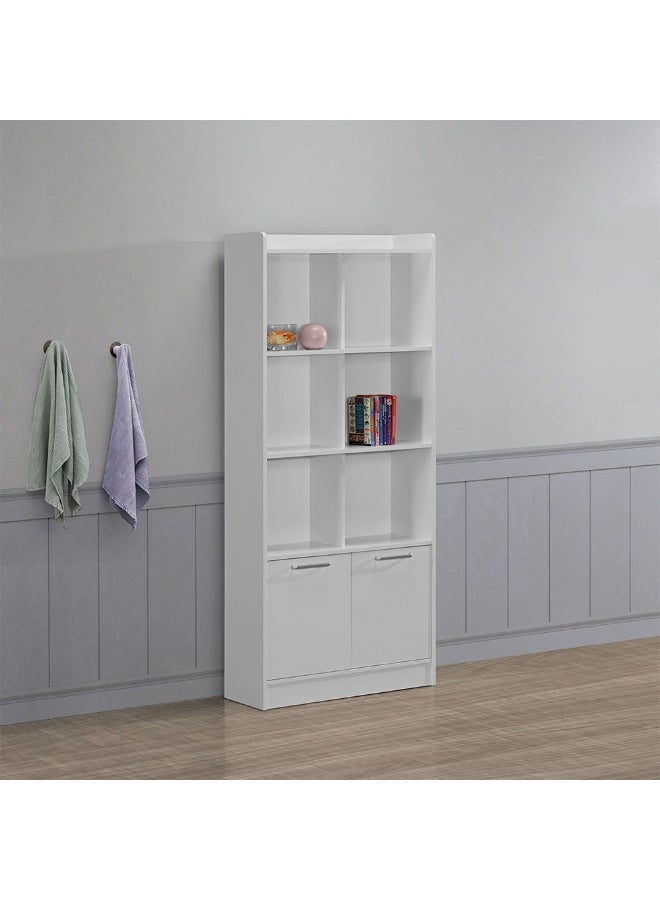 Supreme 2 Door Book Case With Open Shelves Bookshelf Modern Storage Cabinet Stylish Bookcase For Living Room Bedroom Home office White