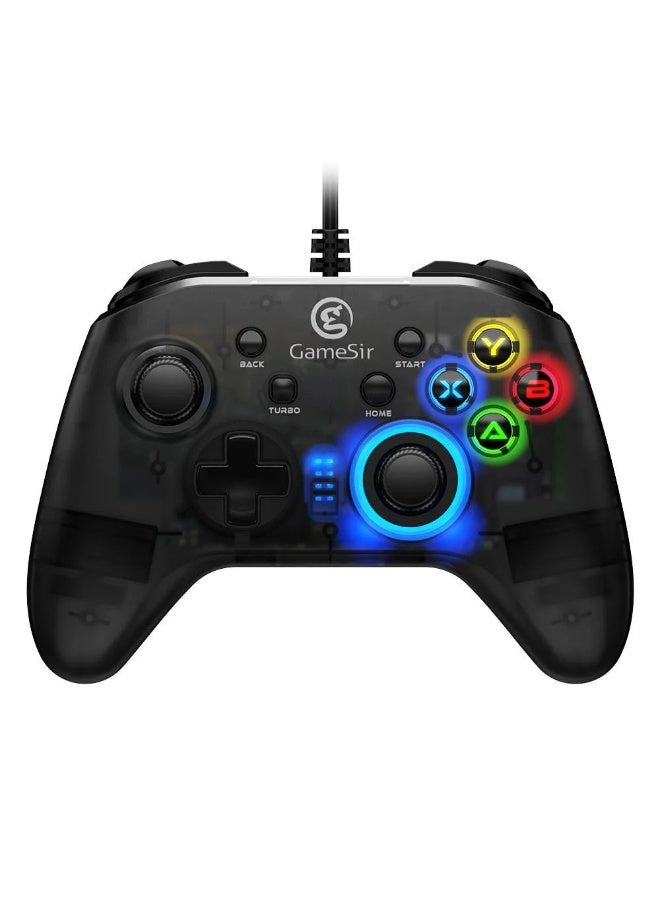 T4W PC Controller Wired Game Controller, Dual Shock USB Gamepad Joystick, Semi-Transparent Design with LED Backlight
