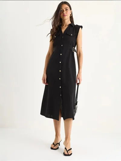 Bianco Lucci LUCCI Belt Detailed Midi Dress