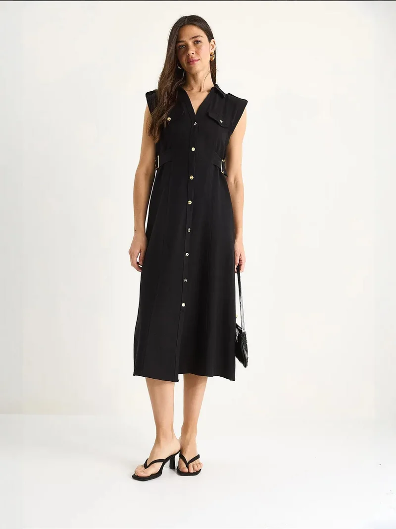 Bianco Lucci LUCCI Belt Detailed Midi Dress