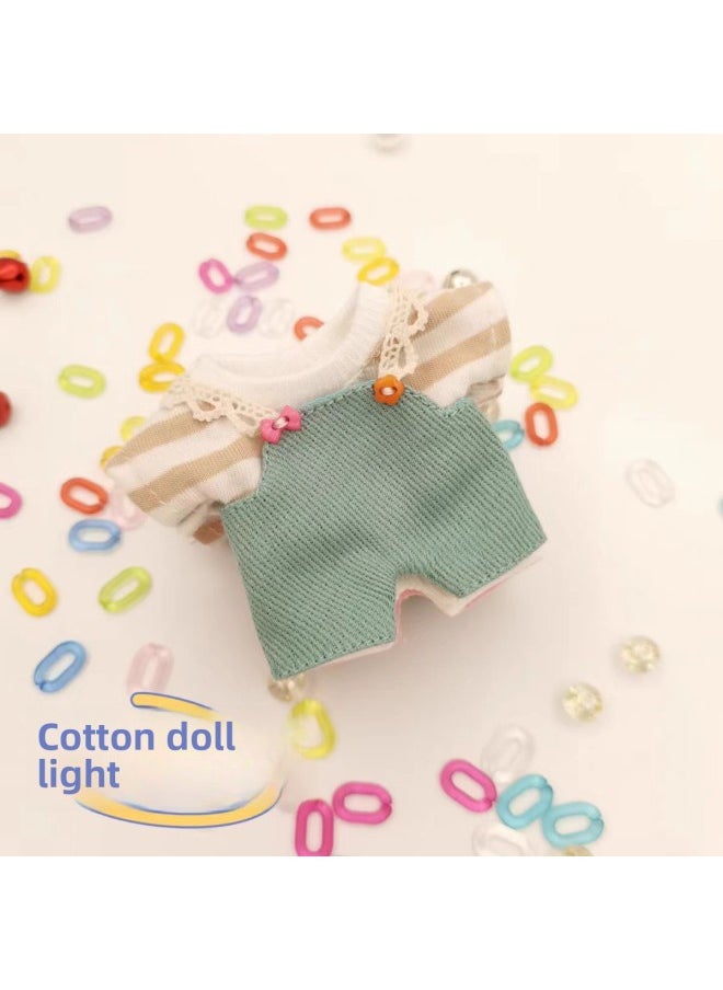 Labubu Vinyl Blind Box Clothes 8cm10cm12cm15cm20cm Cotton Doll Undecided Official Doll Clothes-color:Literary Green Suspender Jeans + Striped Top-height:20cm Fat Body  - Image 4