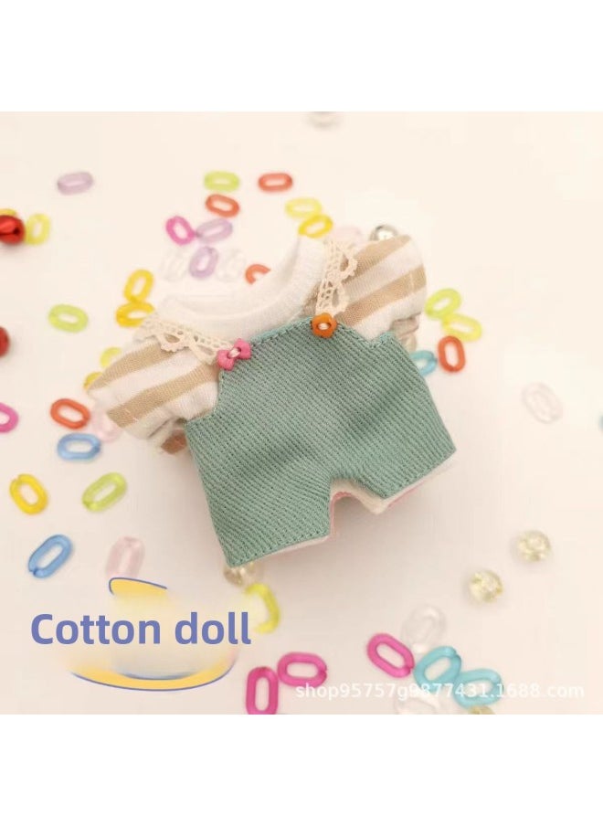 Labubu Vinyl Blind Box Clothes 8cm10cm12cm15cm20cm Cotton Doll Undecided Official Doll Clothes-color:Literary Green Suspender Jeans + Striped Top-height:20cm Fat Body  - Image 1