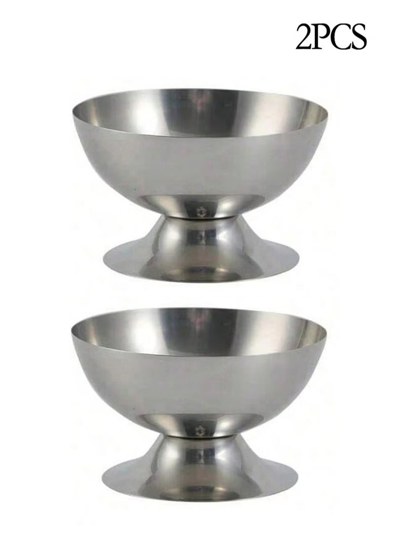 YelaJoy 2Pcs Stainless Steel Ice Cream Bowls with 2 Forks - Footed Small Round Dessert Cups for Sundae, Yogurt, Fruit & Pudding - Image 3