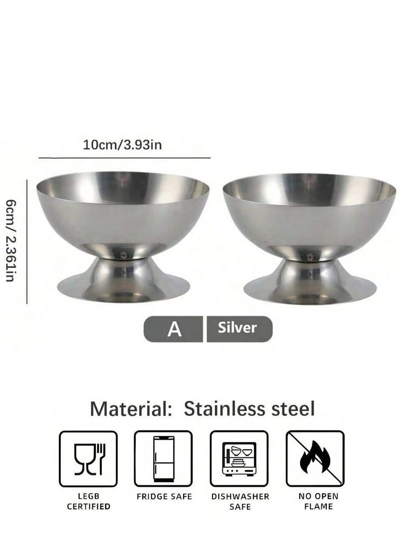 YelaJoy 2Pcs Stainless Steel Ice Cream Bowls with 2 Forks - Footed Small Round Dessert Cups for Sundae, Yogurt, Fruit & Pudding - Image 2