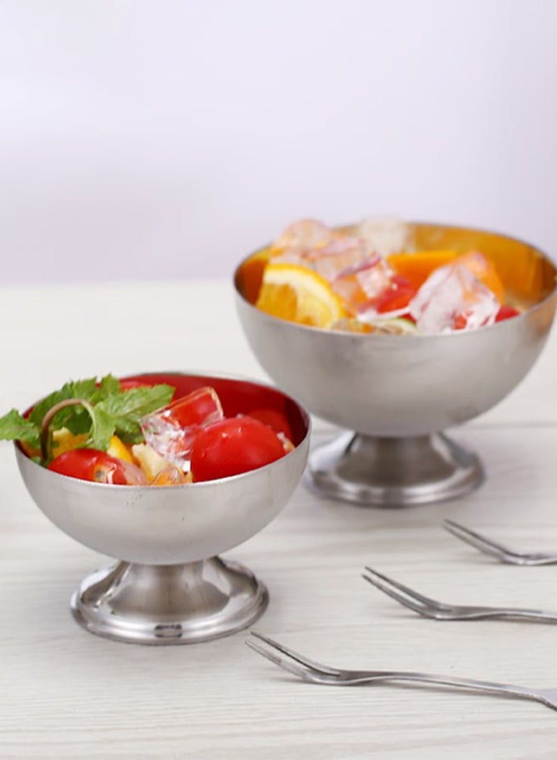 YelaJoy 2Pcs Stainless Steel Ice Cream Bowls with 2 Forks - Footed Small Round Dessert Cups for Sundae, Yogurt, Fruit & Pudding - Image 1