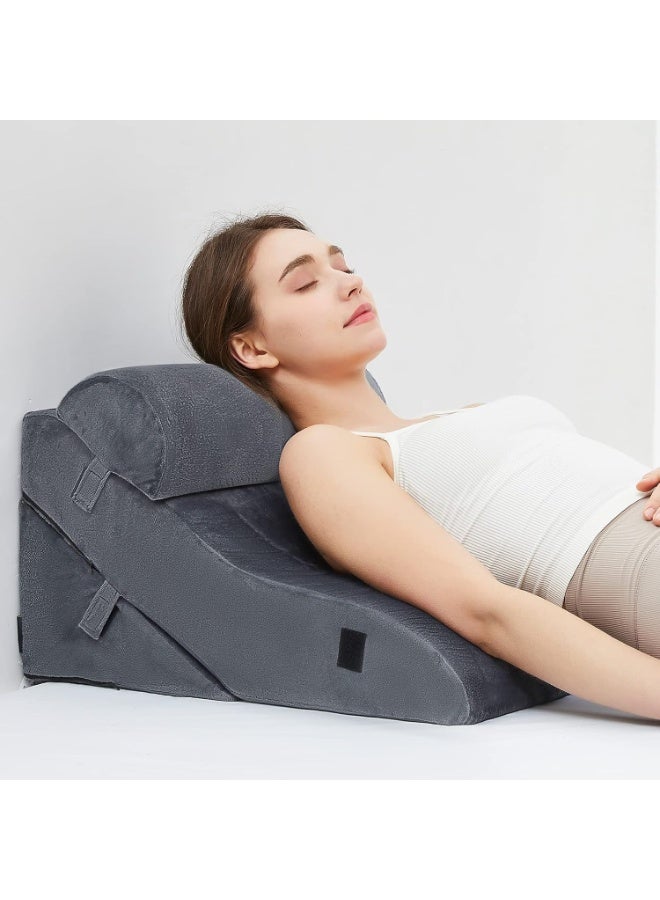 3-Piece Orthopedic Bed Wedge Pillow Set for Back, Leg, and Knee Support, Adjustable Foam Pillows for Acid Reflux, GERD, Snoring, and Post-Surgery Relief