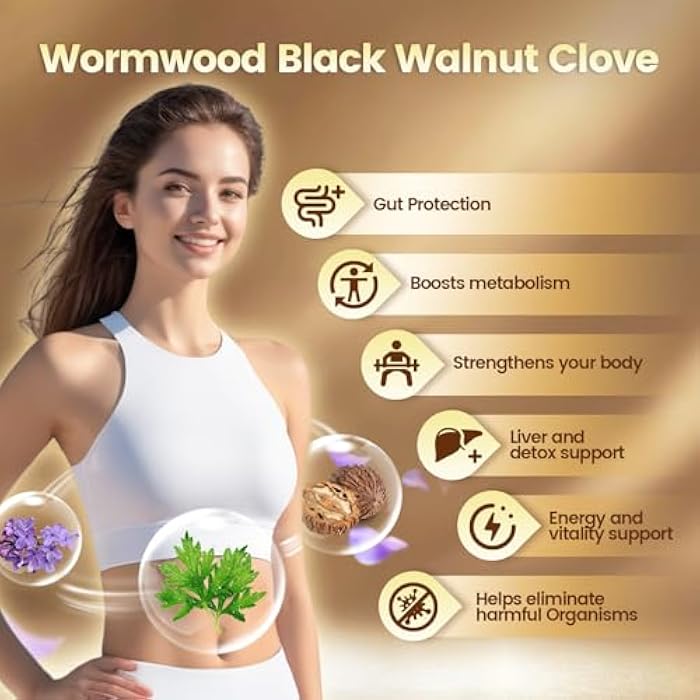 VivoNu كبسولات الشيح والجوز الأسود والقرنفل، 6600 ملغ لتنظيف الجسم، إزالة السموم، مكمل لحماية الأمعاء للإنسان، مزيج عشبي 18 في 1 مع بذور اليقطين، الثوم، الأوريجانو، البربرين، القرفة والمزيد 240 كبسولة لينة - Image 2