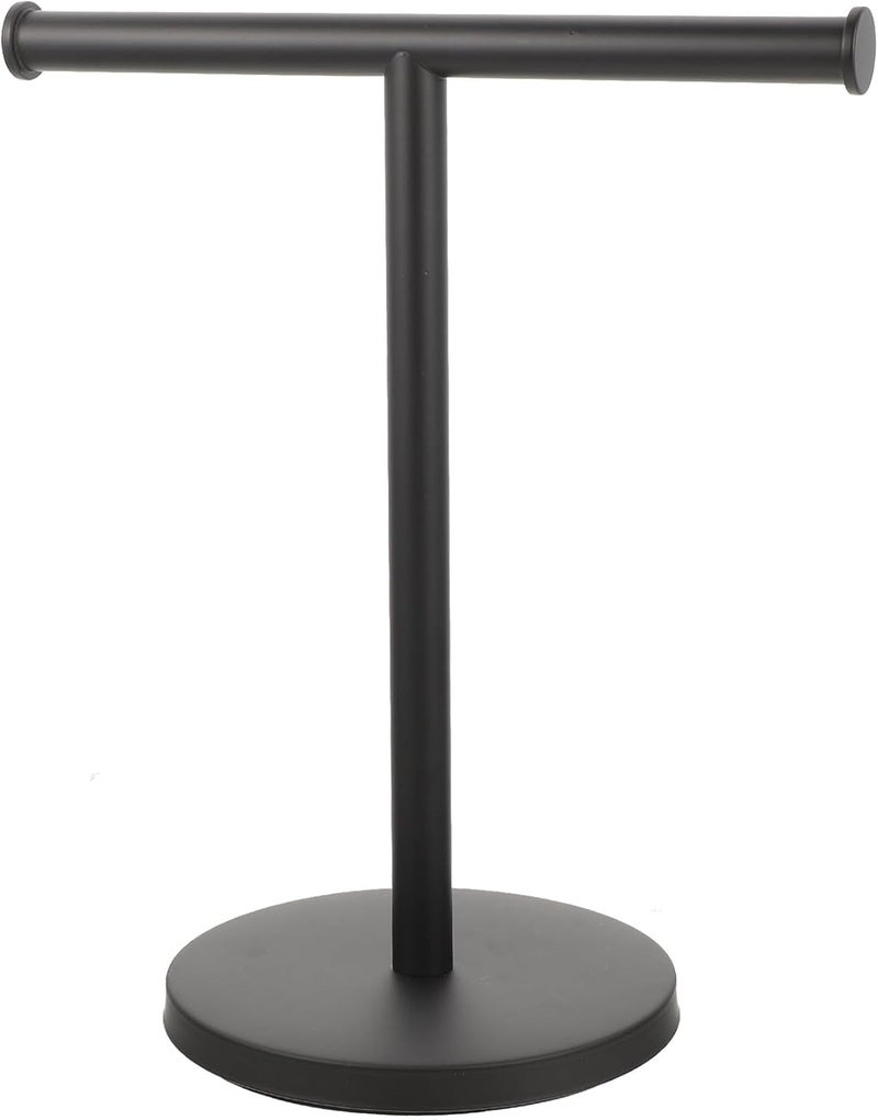 Healifty Matte Black Countertop Towel Rack with Balanced Base, Metal Hand Towel Holder for Bathroom and Vanity Use - Image 1