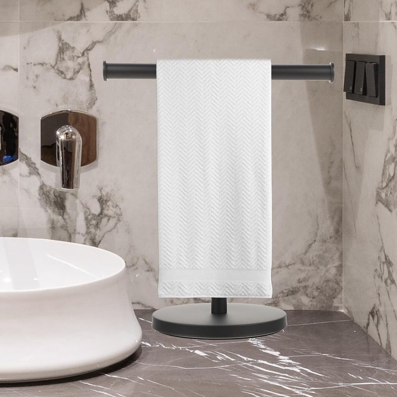 Healifty Matte Black Countertop Towel Rack with Balanced Base, Metal Hand Towel Holder for Bathroom and Vanity Use - Image 5