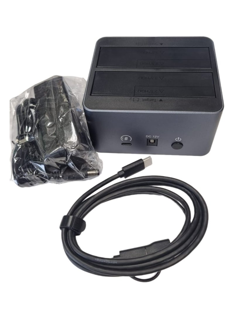 Dual Bay HDD Docking Station – USB 3.2 Type-C, Supports 2.5”/3.5” SATA SSD/HDD, 6Gbps Speed, 20TB Max, One-Click Offline Clone