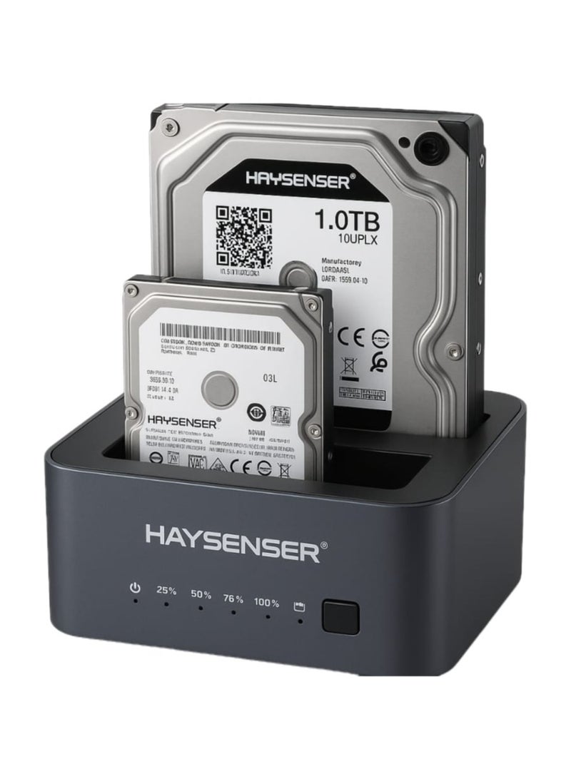 Haysenser Dual Bay HDD Docking Station – USB 3.2 Type-C, Supports 2.5”/3.5” SATA SSD/HDD, 6Gbps Speed, 20TB Max, One-Click Offline Clone - Image 1
