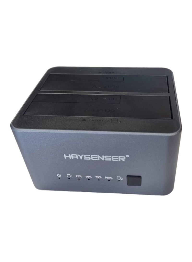 Haysenser Dual Bay HDD Docking Station – USB 3.2 Type-C, Supports 2.5”/3.5” SATA SSD/HDD, 6Gbps Speed, 20TB Max, One-Click Offline Clone - Image 2