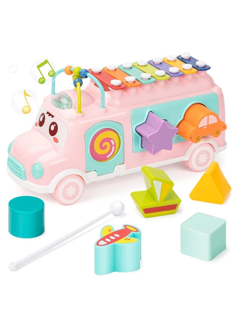 HUANGER Baby Toy 12-18 Months,Bus Xylophone for Kids Toy, Baby Toys for 1 Year Old Boys and Girls with Building Blocks, Musical Toys for Toddlers 1-3, Early Educational Toys for Festival  - Image 1