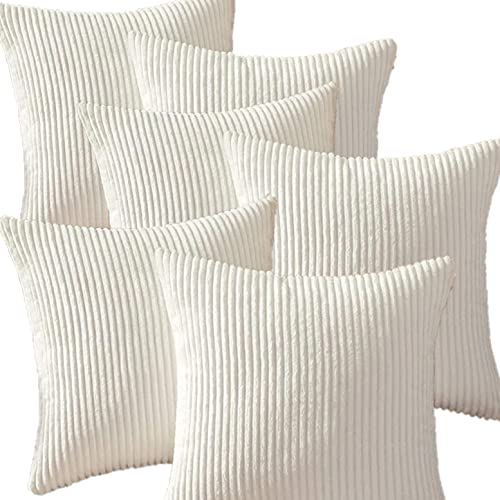 Guffaw Striped Corduroy Velvet Cushion Covers Pack of 6 (Creamy Cheese)(18X18 INCHES, 6) - Image 1