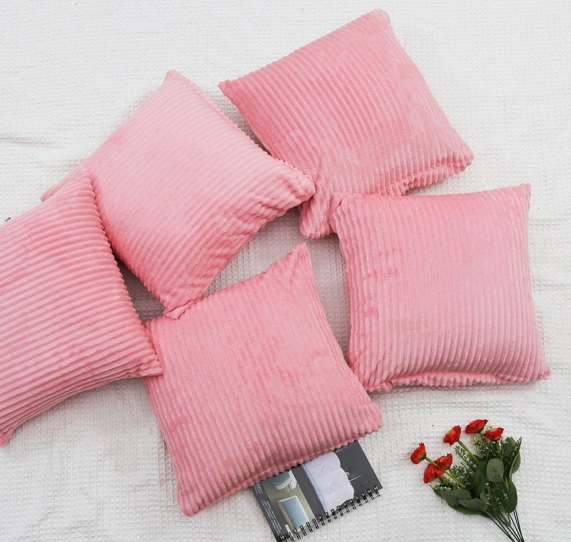 RD TREND® Cushion Cover Set of 5, Decorative Sofa Living Room Home Square Cushion Covers 18 Inch x 18 Inch, Aesthetic Corduroy Striped Double Sided (Peach, Pack of 5) - Image 3
