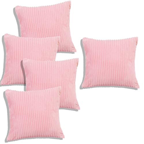 RD TREND® Cushion Cover Set of 5, Decorative Sofa Living Room Home Square Cushion Covers 18 Inch x 18 Inch, Aesthetic Corduroy Striped Double Sided (Peach, Pack of 5) - Image 5