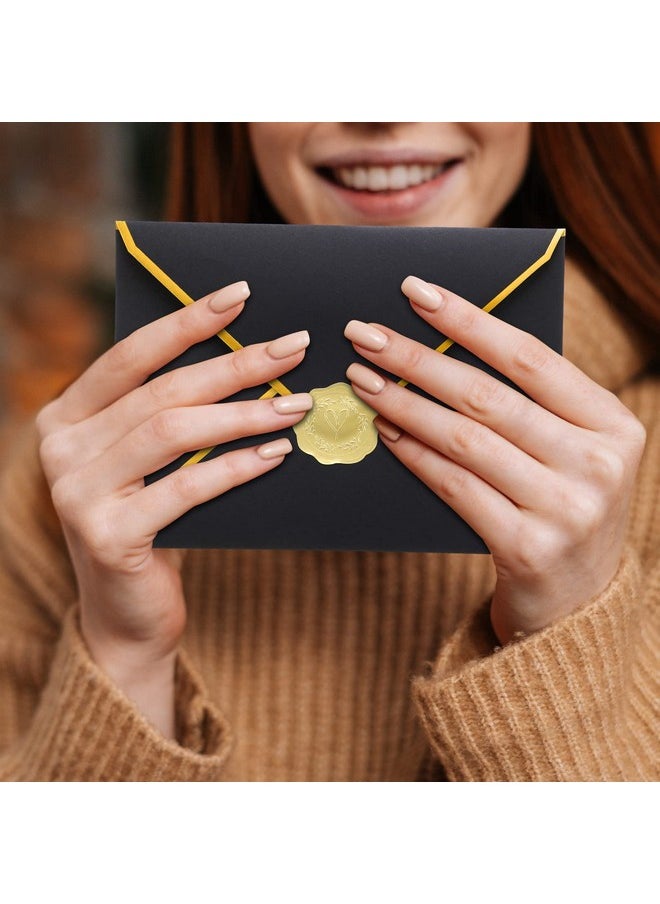 Teling - 50 Pcs A7 Envelopes 5 X 7 Card Envelopes And 50 Pcs Gold Embossed Wax Seal Envelopes Self Adhesive V Flap Envelopes With Gold Border For Graduation Invitation Wedding Greeting (Black) - Image 1