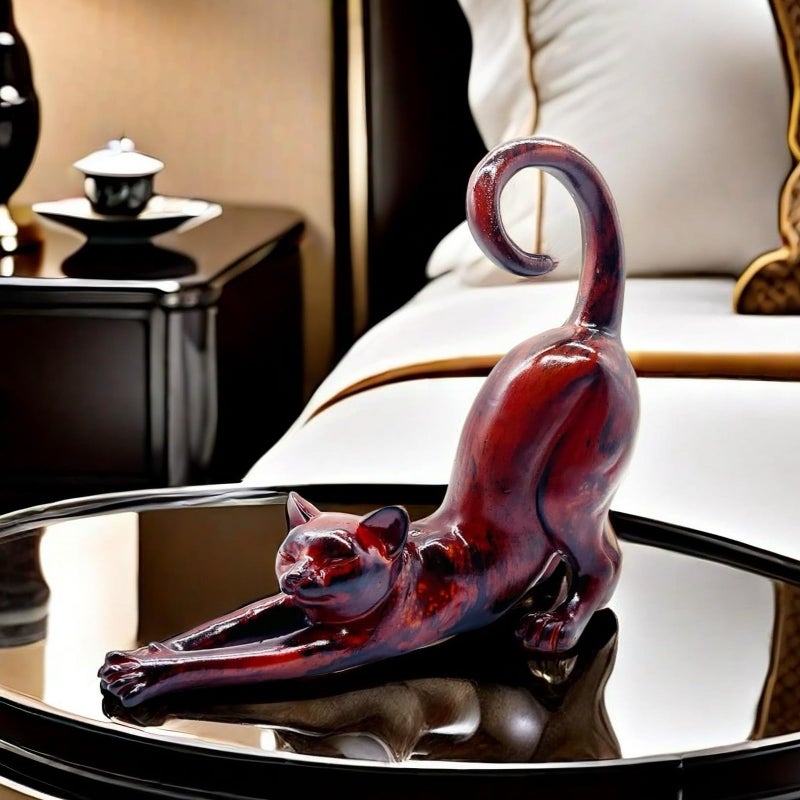 SHTWX Cat Stretching Statue Figurine Sculpture Gifts for Cat Lover Art Cat Office Home Decor Desk Accessories Decoration - Image 3
