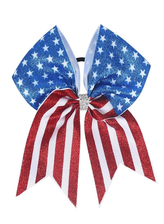 BBTDIN Independence Day Cheer Bow Patriotic Cheerleader Hair Bows America Flag Bows JHH36 (Glitter Bow-A) - Image 2