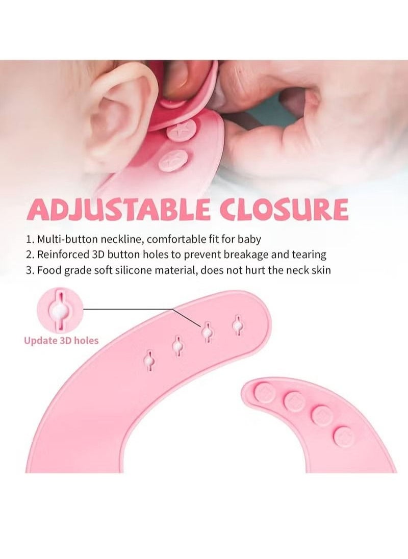 Gonice 6-Piece Silicone Baby Feeding Set, Toddler Divider Plate & Bowl with Suction, Baby Tableware Set with Adjustable Soft Silicone Bib & Utensils - Pink  - Image 3