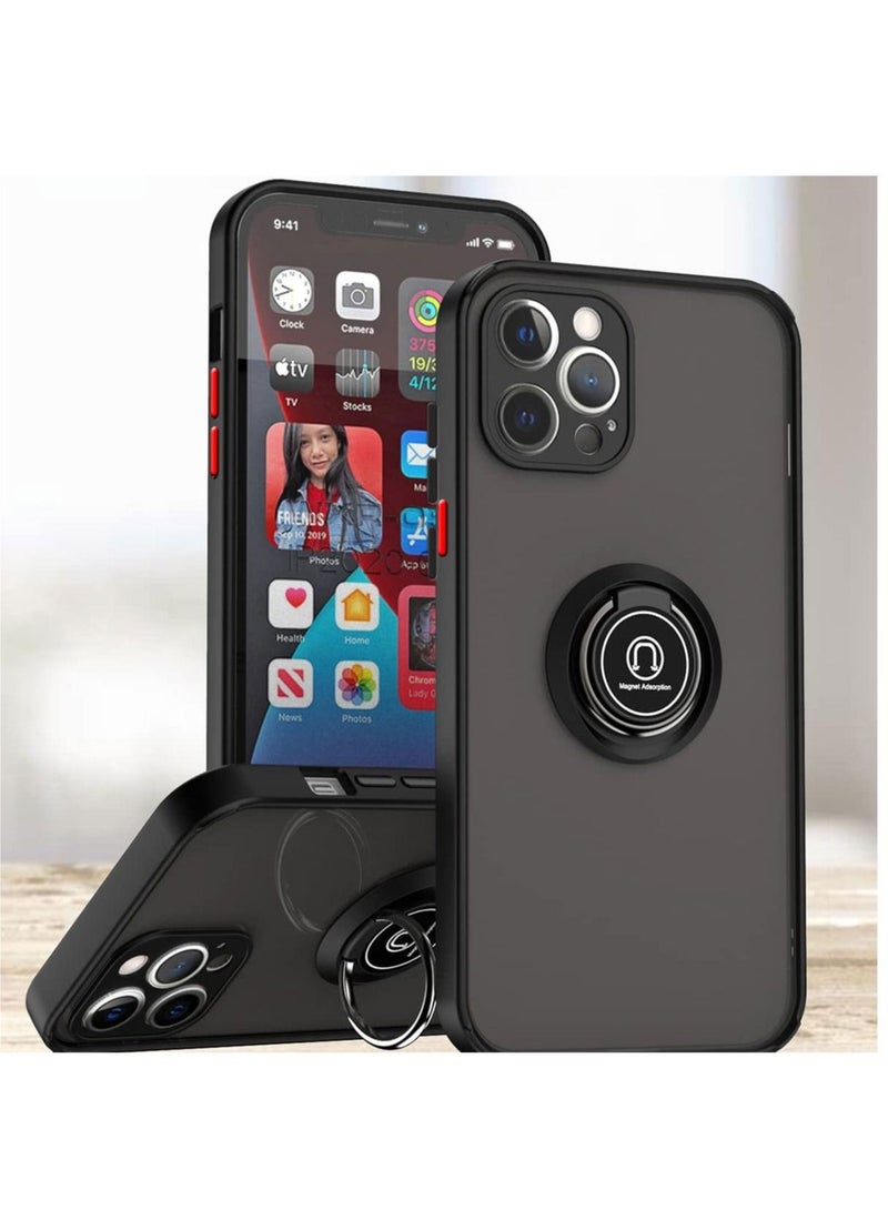 Iphone 12 Pro Case, Military Grade Heavy Duty Protection Phone Case Drop Tested Cover with Magnetic Ring Kickstand for Iphone 12 Pro Black - Image 1