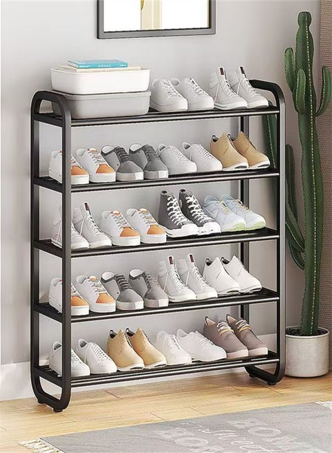 5 Tier Shoe Rack,Metal Shoe Organizer, Shoe Shelf, 20-25 Pairs Shoe Holder, Widen Free Standing Shoe Storage for Big Size & High Heels (Black)