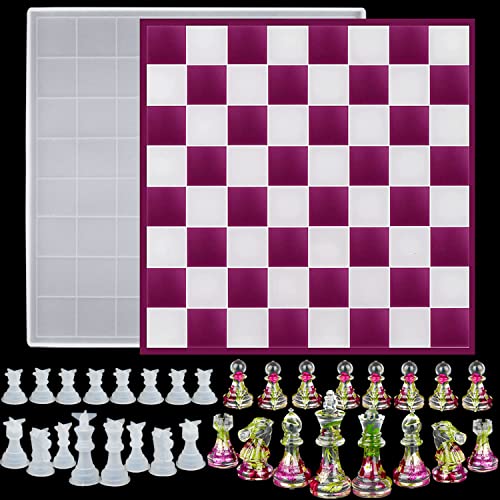 RESINWORLD Chess Set - Large 12 Inch Checkers Board Mold & Full Size 3D Silicone Chess Piece Mold for Epoxy Resin - Image 1