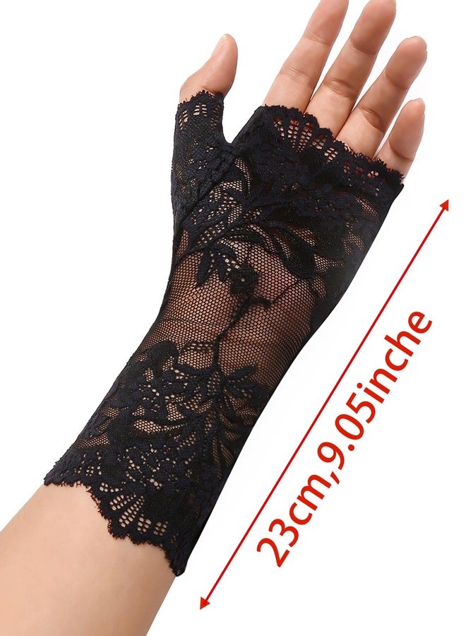 Avidlove Gothic Lace Gloves for Women short Lace Fingerless Glove Bridal Wrist Gloves Opera Evening Wedding Tea Party Prom Cosplay Black - Image 4