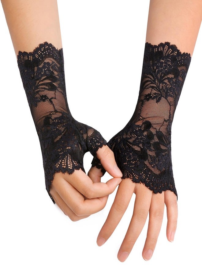 Avidlove Gothic Lace Gloves for Women short Lace Fingerless Glove Bridal Wrist Gloves Opera Evening Wedding Tea Party Prom Cosplay Black - Image 2
