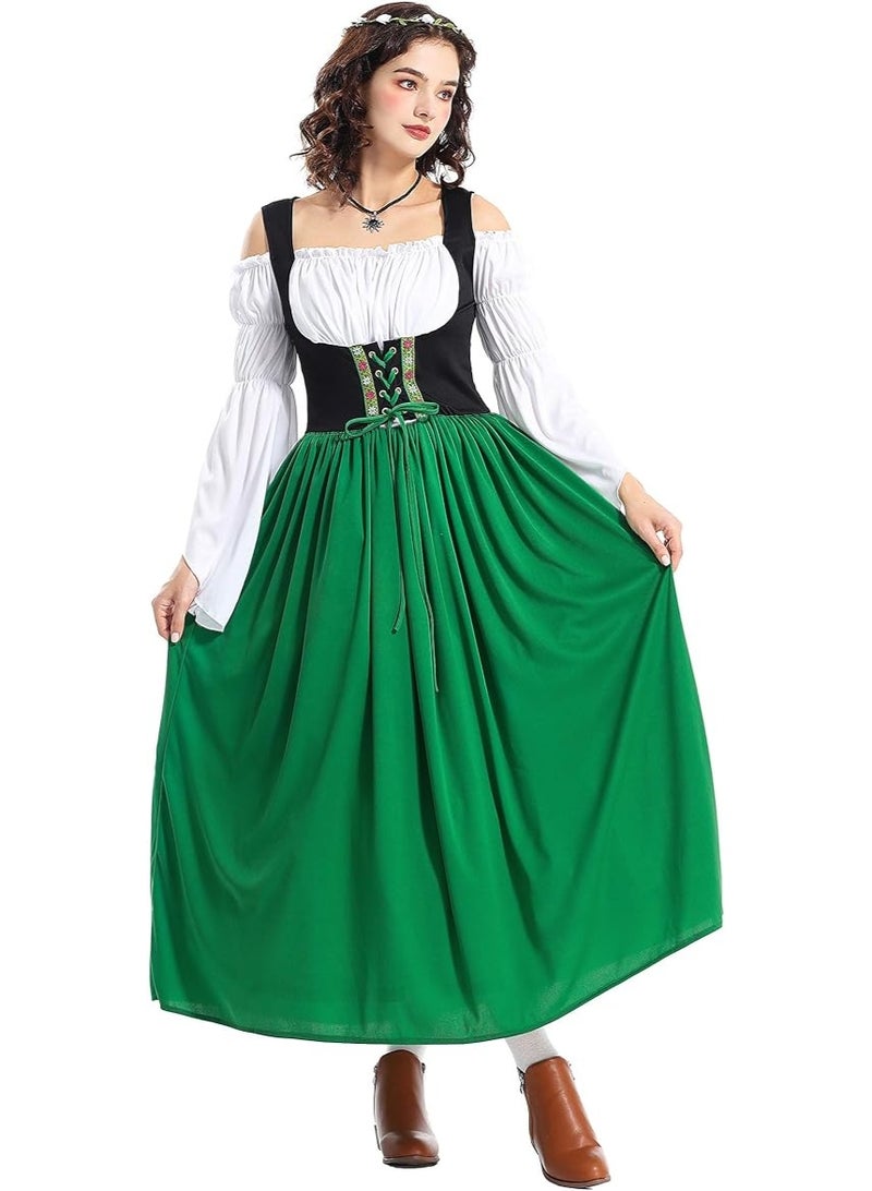 NIBEMINENT Women Oktoberfest Costume, Bavarian Dress With Scarf - Image 1
