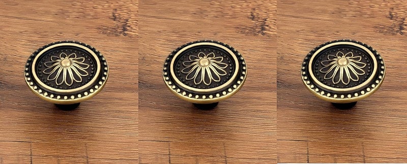 HARMONUS Knobs for Drawer & Cabinets Set Knob, Antique Brass Wardrobe Kitchen Door Pull Handle Knobs Round Shape Drawer Knob - (KNOBS-152 - Pack of 3) - Image 1