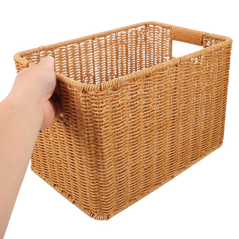 Rectangular Imitation Rattan Storage Basket: Narrow Spaces Decorative Organizer for Kitchen Bathroom, Bedroom - Woven Storage Bin for Sundries - Image 3