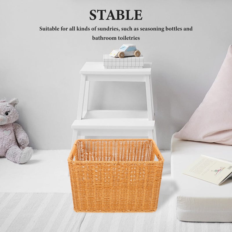 Rectangular Imitation Rattan Storage Basket: Narrow Spaces Decorative Organizer for Kitchen Bathroom, Bedroom - Woven Storage Bin for Sundries - Image 4
