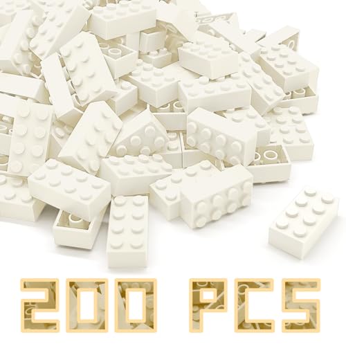 RWDTER 200 Pieces Classic Building Brick 2x4 Creative Building Toy DIY Suitable for Boys Girls and Teenagers Aged 6 Compatible with Lego 3001 Bulk Block Set White - Image 1