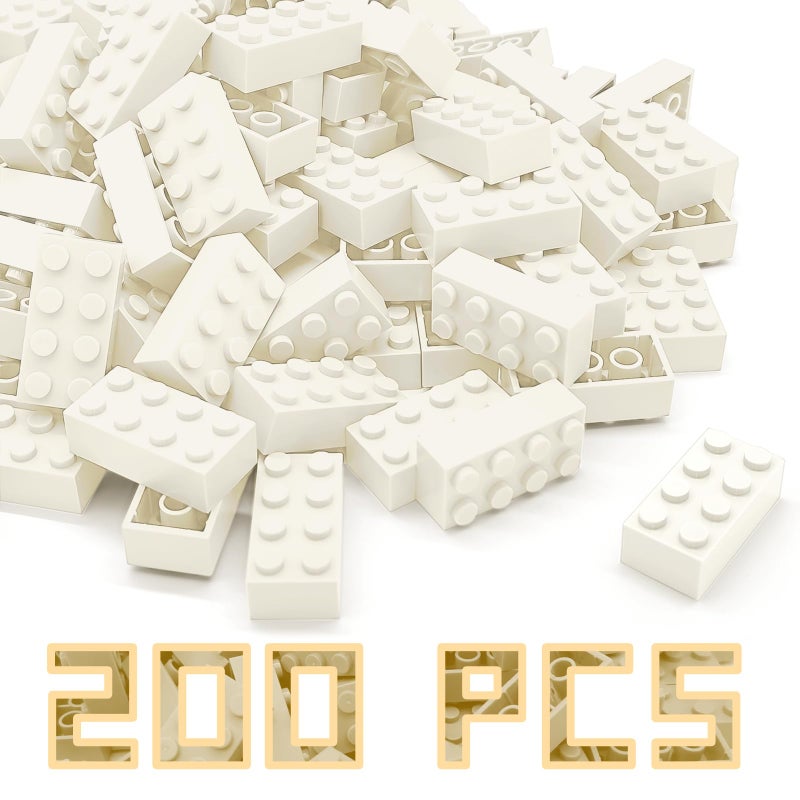 RWDTER 200 Pieces Classic Building Brick 2x4 Creative Building Toy DIY Suitable for Boys Girls and Teenagers Aged 6 Compatible with Lego 3001 Bulk Block Set White - Image 3
