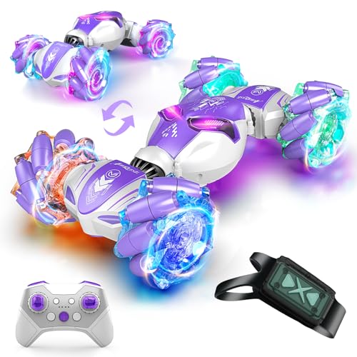 AEROQUEST Gesture Sensing RC Stunt Car 4WD HandControlled 24GHz Remote Control Drift Cars for Boys Girls Age 6812 AllTerrain OffRoad Twist Toy Cars with Lights Music for Birthday GiftsPurple - Image 1