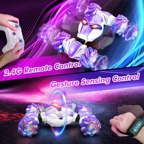 AEROQUEST Gesture Sensing RC Stunt Car 4WD HandControlled 24GHz Remote Control Drift Cars for Boys Girls Age 6812 AllTerrain OffRoad Twist Toy Cars with Lights Music for Birthday GiftsPurple - Image 5