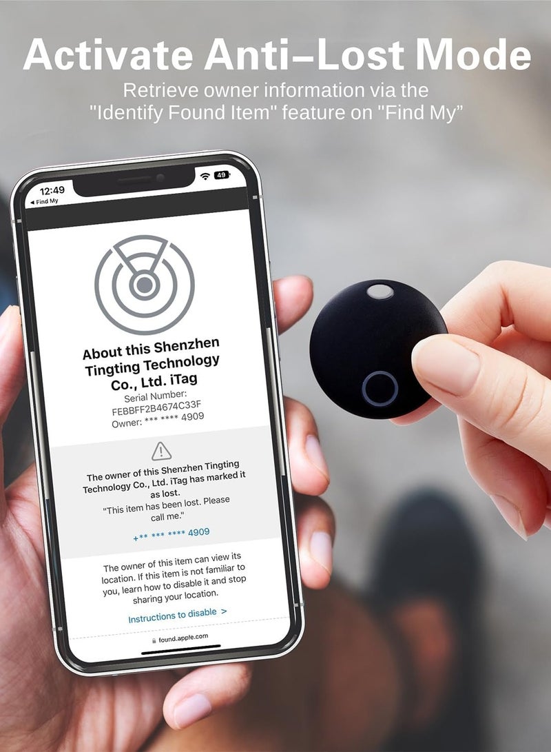 General Key Finder, Bluetooth Luggage Tracker Tag Item Locator for Keys, Wallet, Suitcase and More, Works with Apple Find My (iOS only), IP67 Waterproof, Replaceable Battery, 1 Pack Black  - Image 5