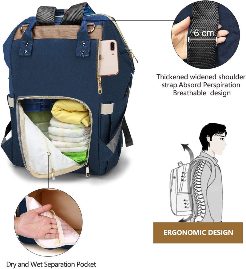 Voroly 2 Compartments Baby Diaper Bag Backpack Waterproof Large Capacity Insulation Travel Back Pack Nappy Bags Organizer, Multi-Function, Fashion and Durable, Navy Blue, 24 Litres - Image 3