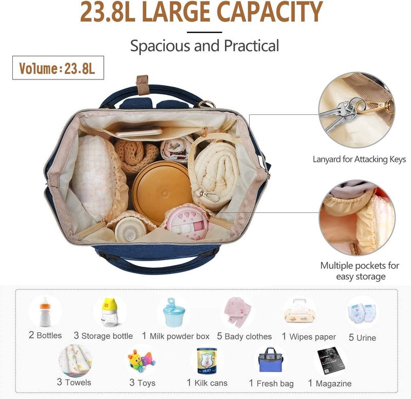 Voroly 2 Compartments Baby Diaper Bag Backpack Waterproof Large Capacity Insulation Travel Back Pack Nappy Bags Organizer, Multi-Function, Fashion and Durable, Navy Blue, 24 Litres - Image 5