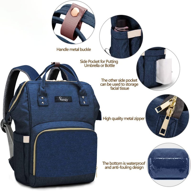 Voroly 2 Compartments Baby Diaper Bag Backpack Waterproof Large Capacity Insulation Travel Back Pack Nappy Bags Organizer, Multi-Function, Fashion and Durable, Navy Blue, 24 Litres - Image 2